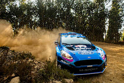 Adrien Fourmaux (FRA) Alexandre Coria (FRA) of team M-SPORT FORD WORLD RALLY TEAM are seen performing during the World Rally Championship Portugal in Porto, Portugal on May 11, 2023. 