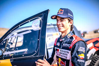 Seth Quintero (USA) of Toyota Gazoo Racing is seen at the start line of Stage 3 of Rally Dakar 2024 from Al Duwadimi to Al Salamiya, Saudi Arabia on January 8, 2024.