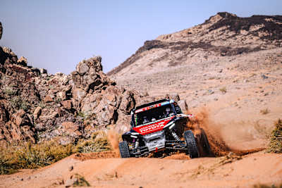Dania Akeel (SAU) and Stephane Duple (FRA) from Wavers Sport race during Stage 8 of Rally Dakar 2024 from Hail to Al Ula, Saudi Arabia on January 16, 2024.