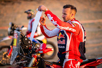 Sam Sunderland (GRB) of Red Bull Gas Gas Factory Racing is seen at the start line of stage 3 of Rally Dakar 2024 from Al Duwadimi to Al Salamiya, Saudi Arabia on January 08, 2024