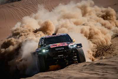 Lucas Moraes (BRA) of team Toyota Gazoo Racing trains during the shakedown prior Rally Dakar
2024 in Al Ula, Saudi Arabia on January 02, 2024
