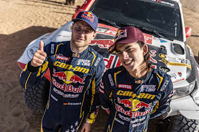 Seth Quintero and Dennis Zenz are seen during the FIA W2RC Next Gen Tryouts after Rally Du Maroc 2023 in Merzouga , Morocco on October 18, 2023.