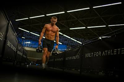 Jake Dearden seen during the Elite 15 at the Hyrox Major in Amsterdam, Netherlands on October 10, 2024. 