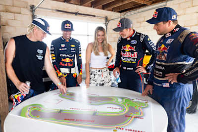 Mad Mike Whiddett, Patrick Friesacher, Emelia Hartford, Scott Speed and Andrew Carlson prepare at Red Bull 4 Car Monte in Houston, TX, USA on September 4, 2024.