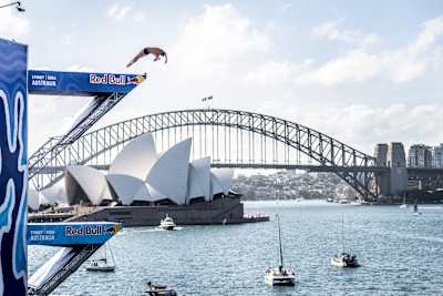 In 2024, Oleksiy Prygorov dives from Red Bull platform in Sydney