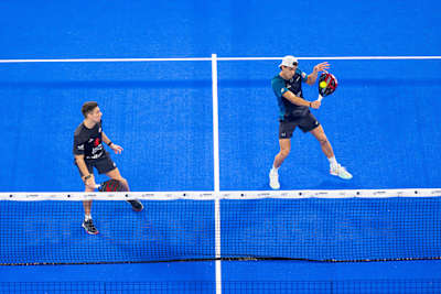 Juan Lebron and Martin Di Nenno compete during the Greenweez Paris Major, at Roland-Garros stadium in Paris, France on October 5, 2024. 