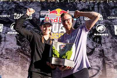 In 2024, Jakob Schubert and Jessica Pilz celebrate victory at Red Bull Dual Ascent in Verzasca, Switzerland