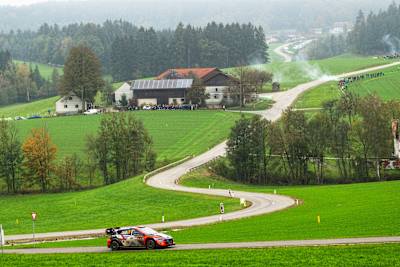 Thierry Neuville performing during the World Rally Championship Central Europe in Prague, Czech Republic on October 19, 2024.