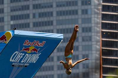 In 2024, Stella Forsyth cliff dives at Red Bull event