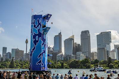 In 2024, Oleksiy Prygorov dives from Red Bull platform in Sydney