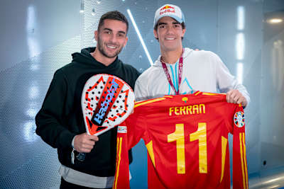 Juan Lebron and Ferran Torres poses for a portrait during the Premier Padel 2024 Finals Barcelona, Spain on December  19 2024.