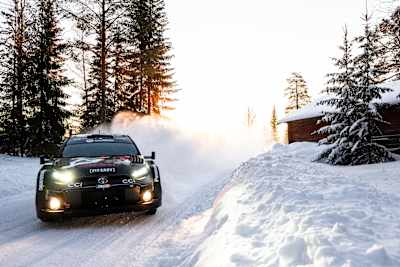 Kalle Rovanperä (FIN) Jonne Halttunen (FIN) Of team TOYOTA GAZOO RACING WRT are seen racing during the World Rally Championship Sweden in Umea, Sweden on 18 February, 2024 
