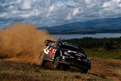 Elfyn Evans (GB) Scott Martin (GB) Del equipo TOYOTA GAZOO RACING WRT actuando en el Campeonato del Mundo de Rallyes de Kenia en Naivasha, Kenia.
