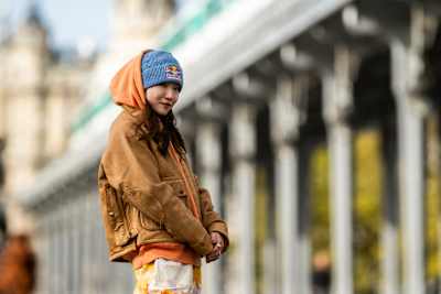 B-Girl Ami from Japan poses for a portrait during the Red Bull BC One World Final at Bir Hakeim Bridge in Paris, France, on October 16, 2023. 