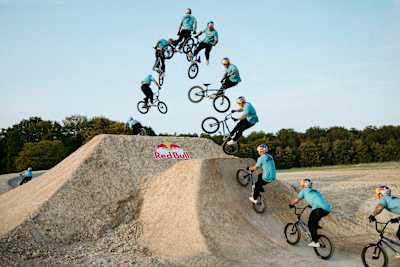 Kieran Reilly performs at the Red Bull BMX Performance Camp in Reims, France on September 29, 2023.