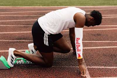 Athlete Erriyon Knighton pictured for The Red Bulletin at University of Florida, USA, on March 16, 2024.