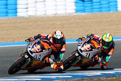Guido Pini and Giulio Pugliese racing in Jerez - Rookies Cup Test 2024