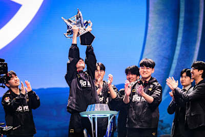 Event winner T1 as seen at League of Legends World Championship in Seoul, South Korea on November 19, 2023.