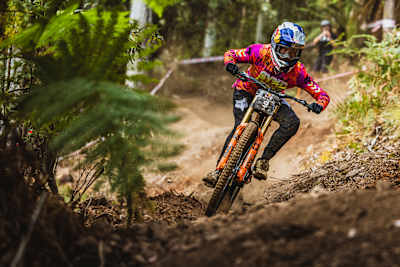 Laurie Greenland participates at Red Bull Hardline in Maydena Bike Park, Australia on February 24, 2024.