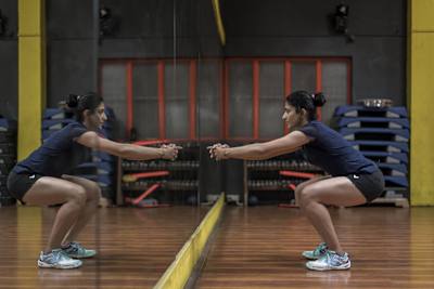 Ashwini Ponnappa performs during training in Bangalore, India on December 2, 2017.