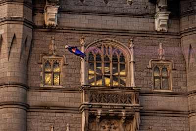 Marco Fuerst of Austria flies through Tower Bridge in London, Great Britain on May 12, 2024.