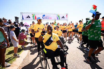 Sandile Mkhize is seen during Wings for Life World Run App Run at Irene Farm in Centurion, South Africa, on May 5, 2024.