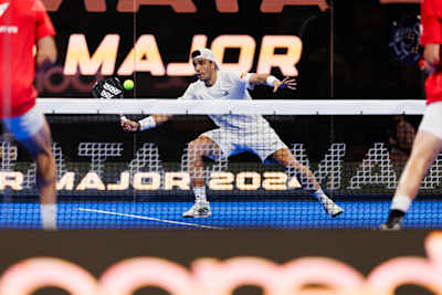 Chingotto/Galan in action at the Lotto Brussels Premier Padel P2 presented by Belfius in Brussels, Belgium on April 28th, 2024.