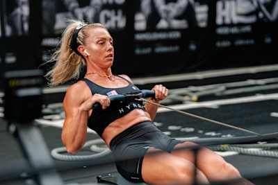 Megan Jacoby performs at the Hyrox World Championship in Nice, France, on 7th June 2024.