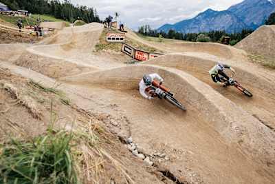 Competitors perform during Dual Slalom at Crankworx in Innsbruck, Austria on June 15, 2024