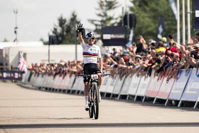 Tom Pidcock performs at UCI XCO World Cup in Nove Mesto na Morave, Czech Republic on May 26, 2024.