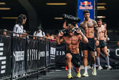 Jake Dearden performs at the HYROX World Championship in Nice, France, on June 9, 2024. 