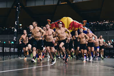 Men's Pro competitors take off at Hyrox's Sydney event on July 27, 2024.