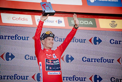 Primož Roglič of Red Bull BORA-hansgrohe celebrates stage win in 2024 Vuelta a España