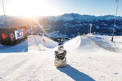 In 2025, Maddie Mastro at Laax Open snowboarding event, Switzerland.