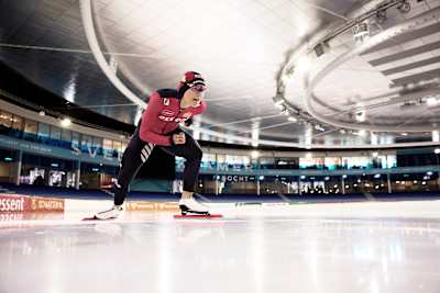 Angel Daleman showcases her speed and precision during speed skating training at the Heerenveen ice rink in The Netherlands, July 2025.