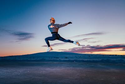 Emmi Peltonen figure skating in Nuorgam, Finland on February 19, 2020.
