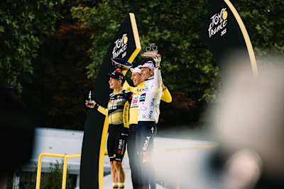 Florian Lipowitz on the podium of the Tour de France 2025