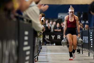 Ida Mathilde Steensgaard competes at Hyrox Denmark 2024 in Bella Center, Copenhagen, Denmark on March 23., 2024.