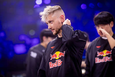 Rekkles of Los Ratones is pictured in action at the Red Bull League of Its Own gaming event in Paris, France on December 16, 2024, showcasing dynamic esports energy