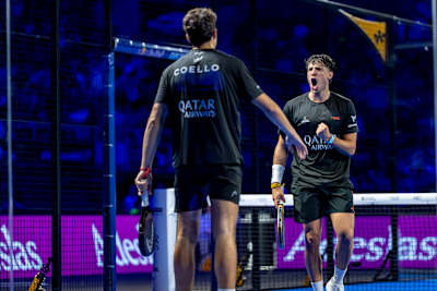 Arturo Coello and Agustin Tapia competing in the Final of the Premier Padel 2025 Finals semi-finals in Barcelona, Spain,n on December 14, 2025.