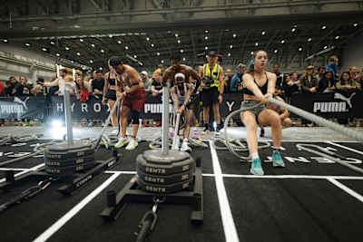 Onthatile Zulu and Matthew Stone perform at Hyrox at CTICC in Cape Town, South Africa, on July 20, 2025.