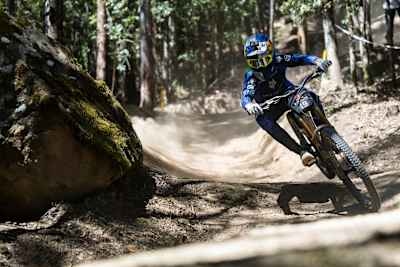 Asa Vermette performs during  practice at Red Bull Hardline  in Maydena Bike Park,  Australia on February 5, 2025.