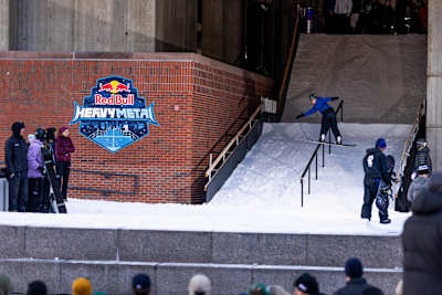 Jess Perlmutter executes a frontside boardslide at Red Bull Heavy Metal in Boston, on February 22, 2025.