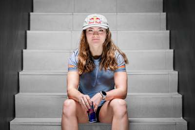 Lucy Proctor sits on steps in Thalgau, Austria on January 9, 2025.