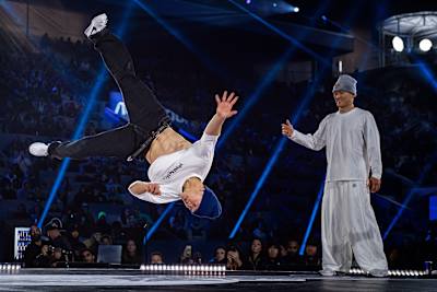 B-Boy Issin from Japan performs at the Red Bull BC One World Final 2023, held at Court Philippe-Chatrier, Roland Garros in Paris, France