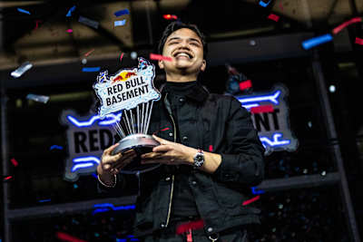 Soi Gamayon celebrates victory with AGRICONNECT at the Red Bull Basement World Final in Tokyo, Japan on December 5, 2024