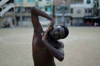 Andrezinho DB poses for a portrait at Tijuquinha's field in Rio de Janeiro, Brazil on March 17, 2024  .