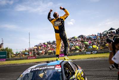 Winner Oliver Randalu seen during the sixth stop of the Drift Masters European Championship in Madrid, Spain on May 18, 2025.