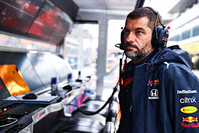 Guillaume Rocquelin, Head of Race Engineering at Red Bull Racing looks on from the pitwall during the F1 Grand Prix of Russia at Sochi Autodrom on September 26, 2021 in Sochi, Russia. 