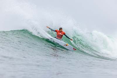 Kanoa Igarashi of Japan rides a wave at the 2025 Lexus Trestles Pro in San Clemente, California.